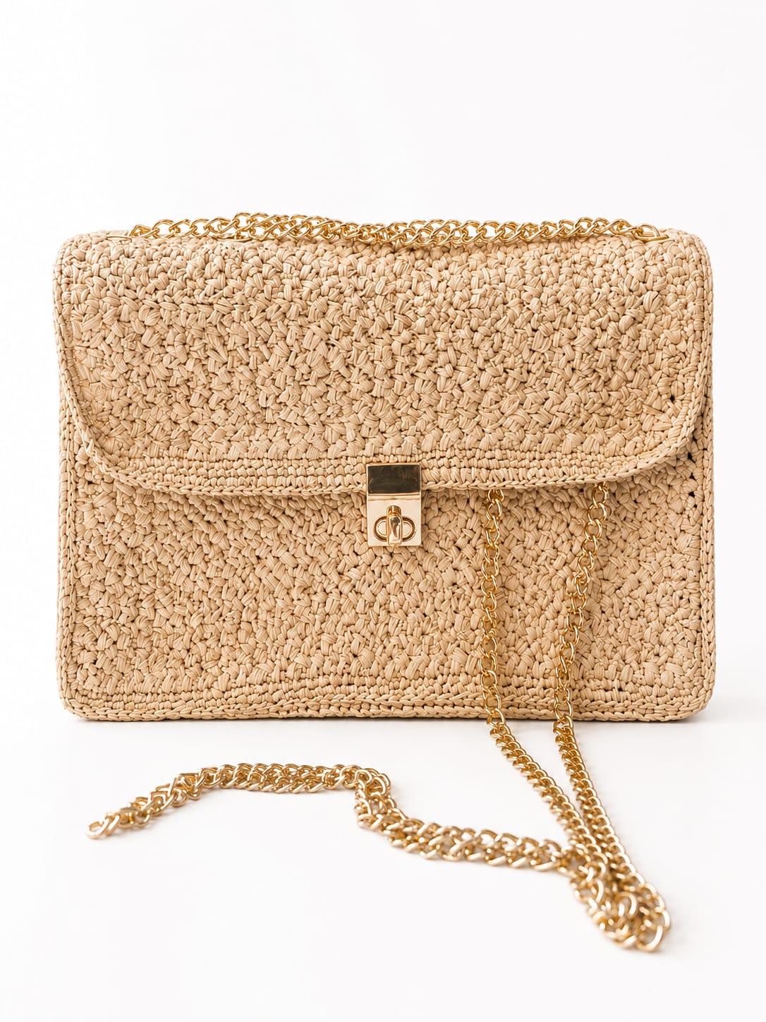 Gold Chain Raffia Clutch